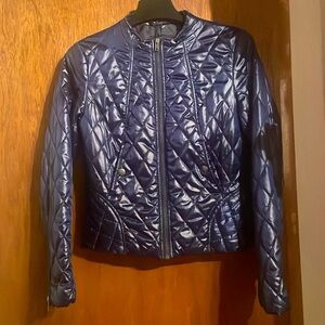 H&M Jacket Coat size 10 Diamond Quilted Navy Zip No Collar. Blue